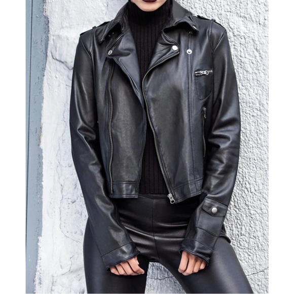 JAKETT NY | Josey Black Leather Cropped Moto Jacket, Size Small - Picture 8 of 8